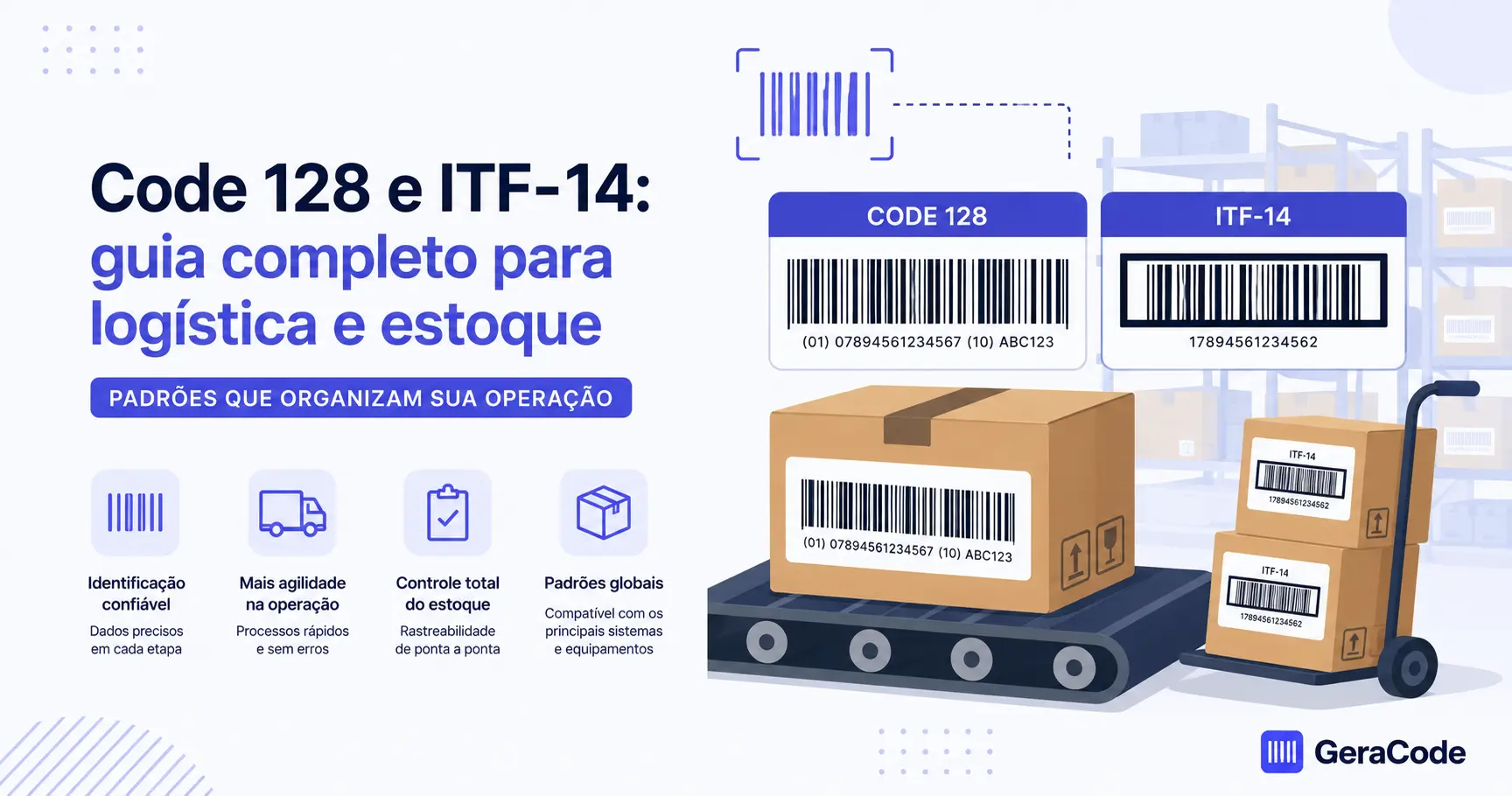 Code 128 e ITF-14: formatos de código de barras para logística, estoque e NF-e